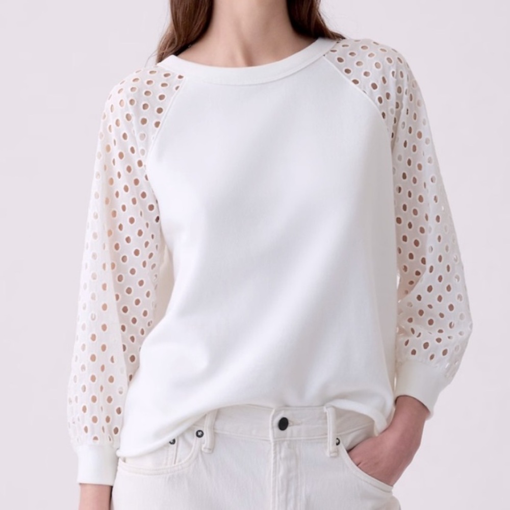 Gap Vintage Soft White Eyelet Sleeve Sweatshirt M